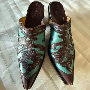 Old Gringo Brown and Teal Floral Mules